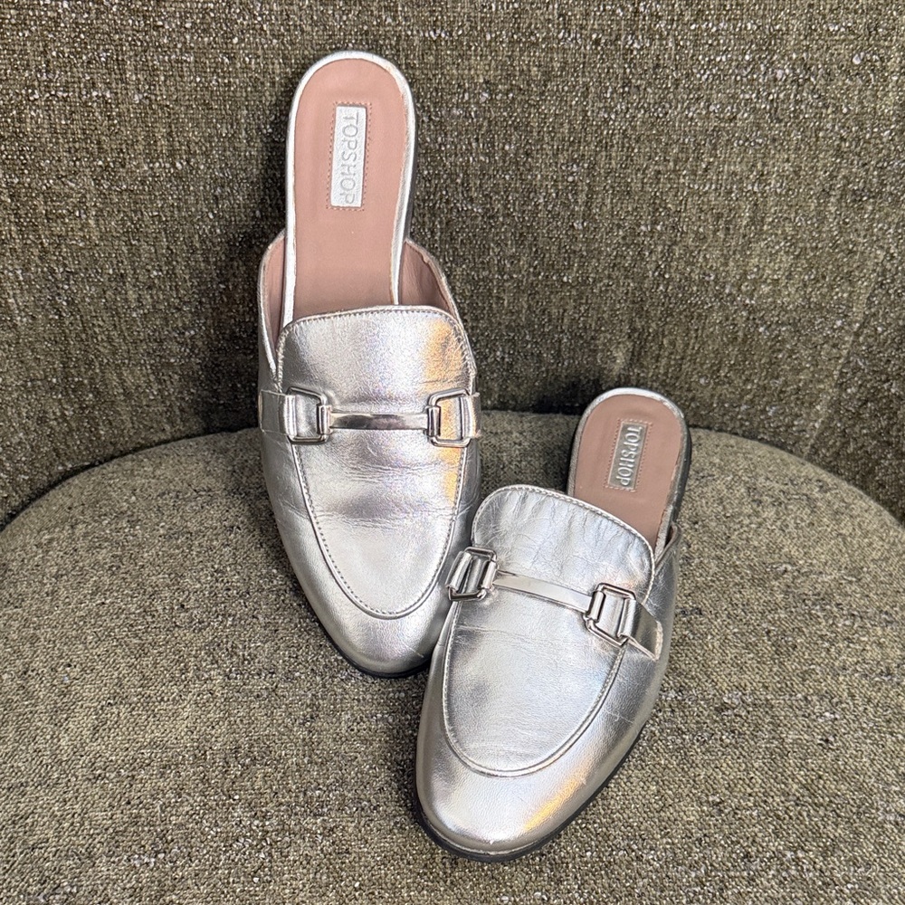 Topshop Metallic Silver Mules